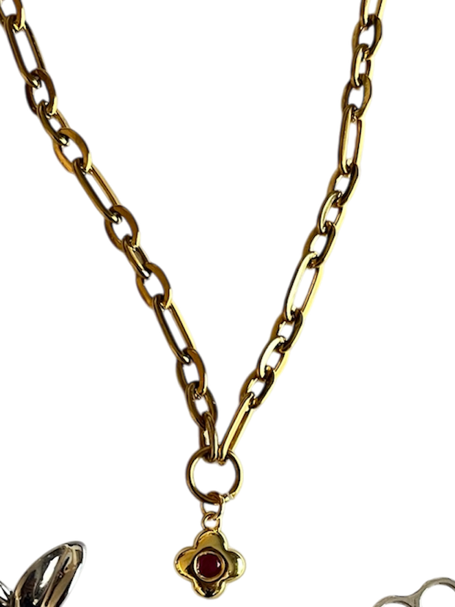 Pink flower gold necklace