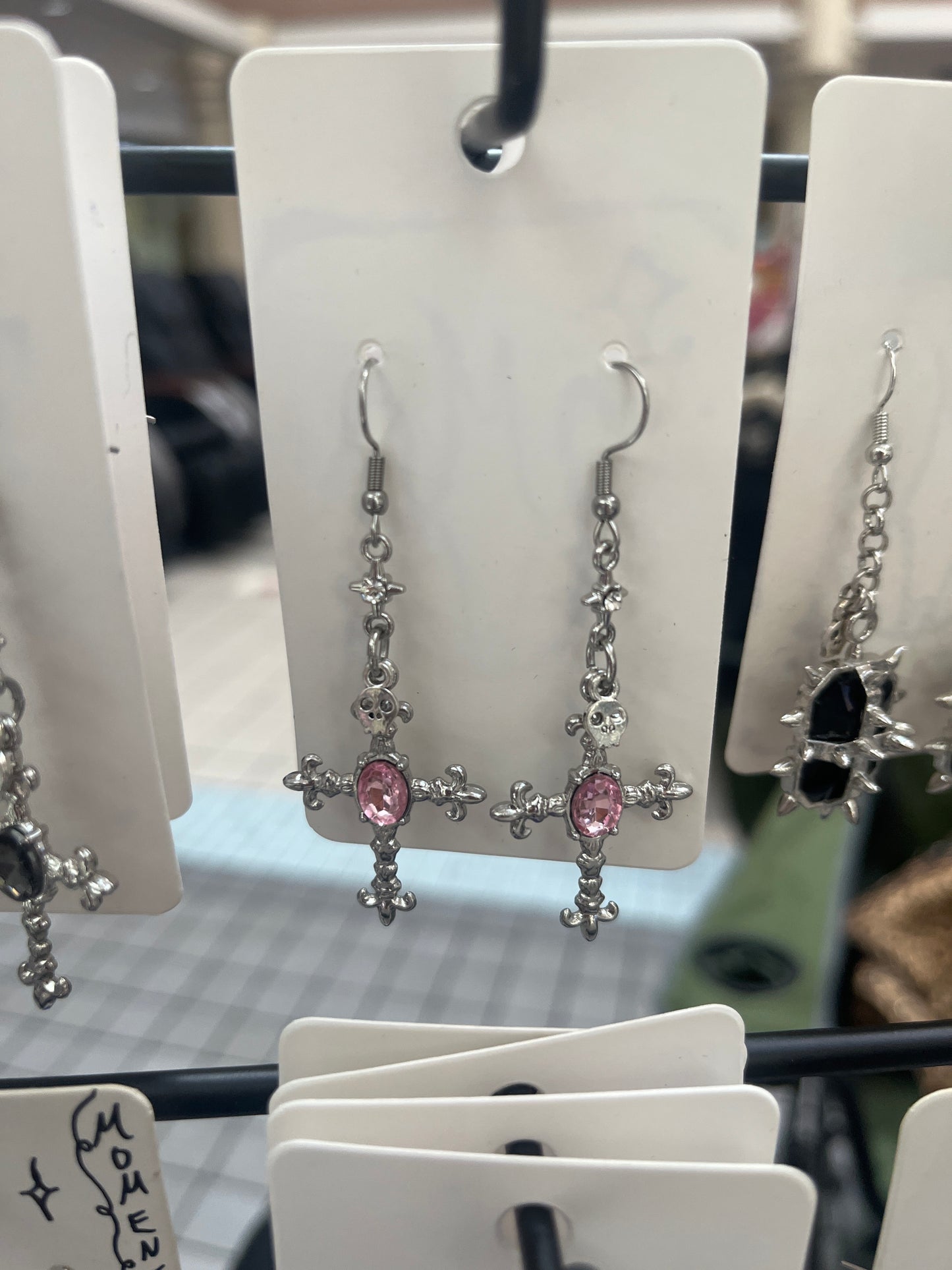 Pink Cross Earrings